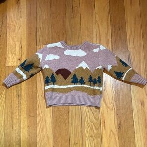 Girl’ Copper Key Scenic Mountain Patterned Crewneck Sweater